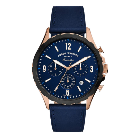 Picture of Fossil Forrester Blue Leather Strap Blue Dial Chronograph Quartz Watch for Gents - FS5814 - Available at Raja Sahib
