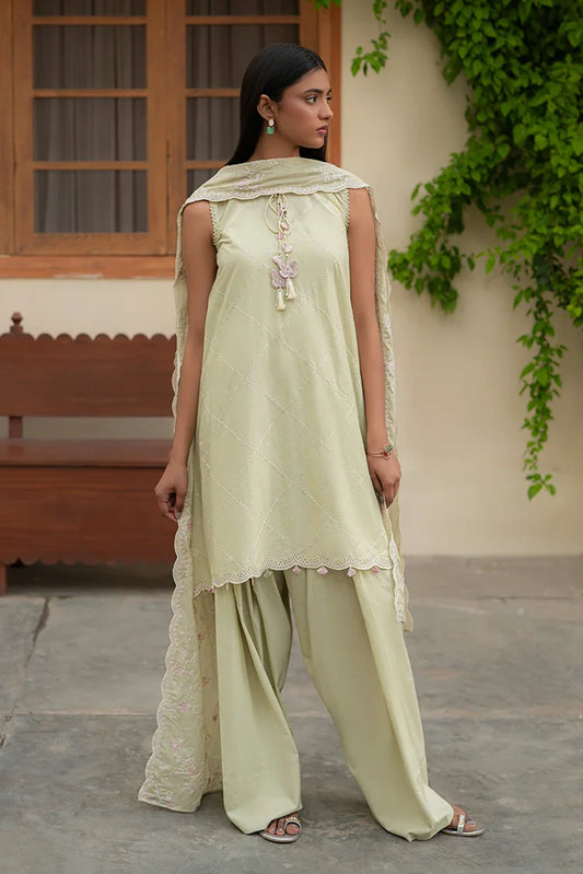 Picture of Cross Stitch - Mahiri Unstitched Embroidered Collection Vol 3 - Canary Green - Available at Raja Sahib