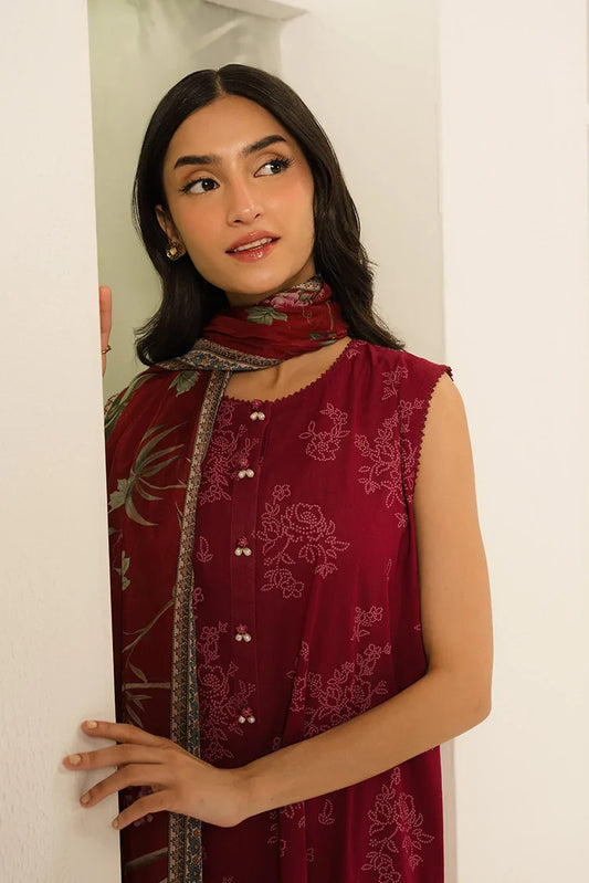 Picture of Cross Stitch - Prints Daily Lawn Collection Vol 3 - Carmine Floret - Available at Raja Sahib