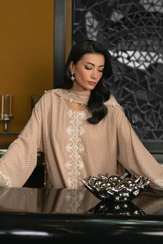 Picture of Cross Stitch - Embroidered Chiffon Edit Vol 1 - Gilded Beige - Available at Raja Sahib