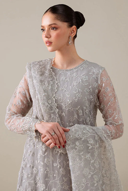 Picture of Cross Stitch - 4 PC Organza Embroidered Suit - Pearl Gray - Available at Raja Sahib
