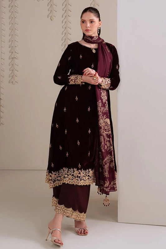 Picture of Cross Stitch - 3 PC Velvet Embroidered Suit - Royal Plum - Available at Raja Sahib
