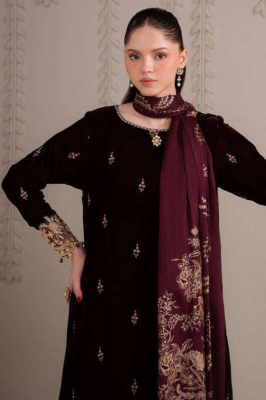 Picture of Cross Stitch - 3 PC Velvet Embroidered Suit - Royal Plum - Available at Raja Sahib