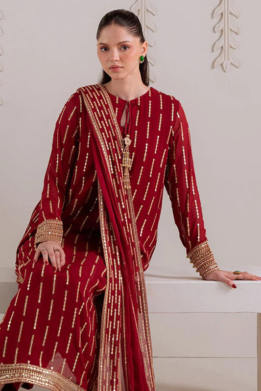 Picture of Cross Stitch - 4 PC Chiffon Embroidered Suit - Vermilion Berry - Available at Raja Sahib