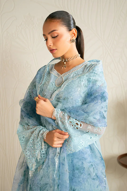 Picture of Cross Stitch - Embroidered Chiffon Edit - 4 Piece - Blue Clair - Available at Raja Sahib