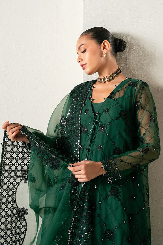 Picture of Cross Stitch - Embroidered Chiffon Edit - 4 Piece - Emerald Dream - Available at Raja Sahib