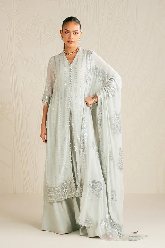 Picture of Cross Stitch - Embroidered Chiffon Edit - 4 Piece - Mint Sparkle - Available at Raja Sahib