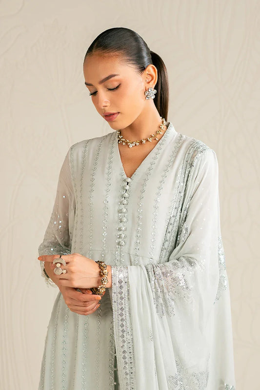 Picture of Cross Stitch - Embroidered Chiffon Edit - 4 Piece - Mint Sparkle - Available at Raja Sahib