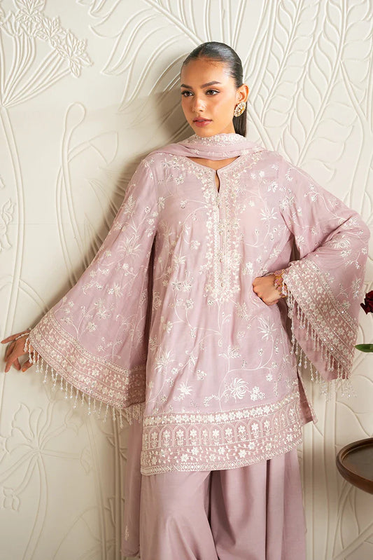 Picture of Cross Stitch - Embroidered Chiffon Edit - 3 Piece - Quartz Pink - Available at Raja Sahib
