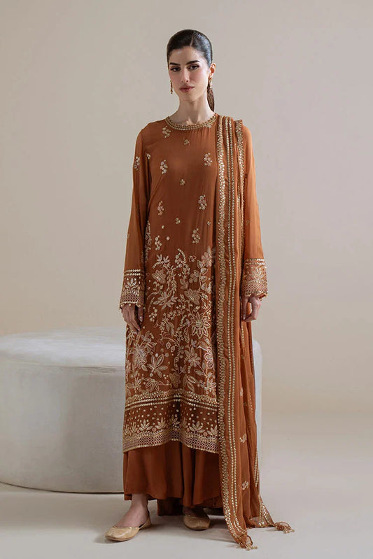 Picture of Cross Stitch - Unstitched Chiffon Edit Vol 1 - Rust Ember - Available at Raja Sahib