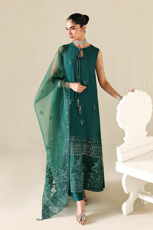 Picture of Cross Stitch - Embroidered Chiffon Edit Vol 2 - Emerald Moss - Available at Raja Sahib
