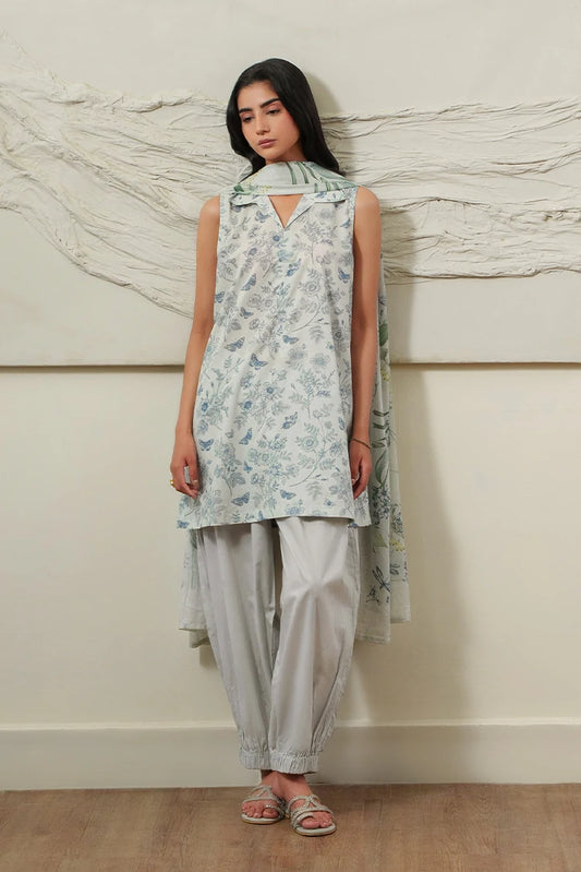 Cross Stitch - Printed Lawn Suit - 3 Piece - Gray Horizon