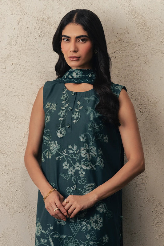 Picture of Cross Stitch - The Monsoon Edit - Unstitched - Emerald Teal - Available at Raja Sahib