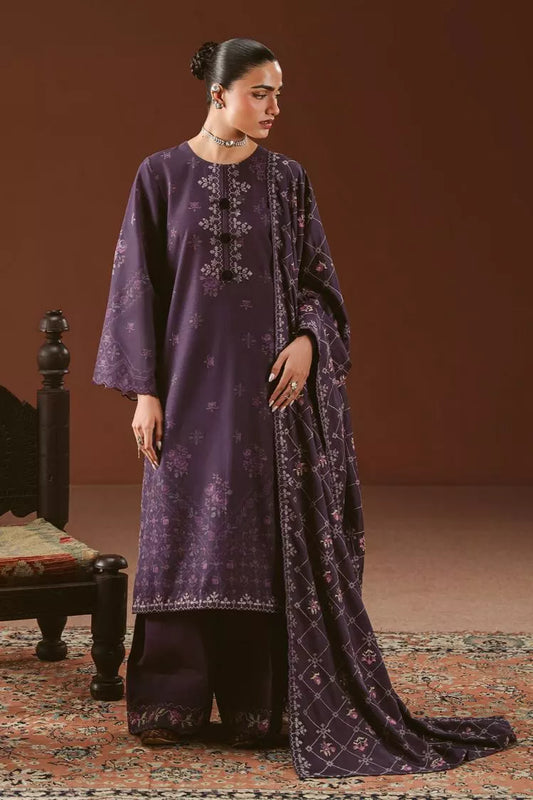 Cross Stitch - Purple Mosaic Khaddar Embroidered Suit - 3 Piece