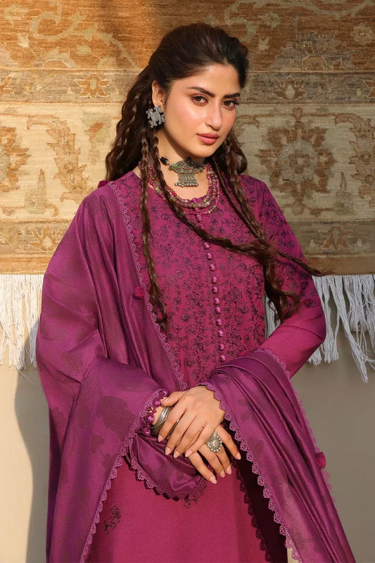 Picture of Cross Stitch - Velvet Fuchsia Linen Embroidered Suit - 3 Piece - Available at Raja Sahib