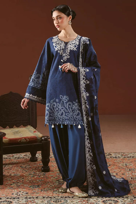 Cross Stitch - Misted Teal Linen Printed Suit - 3 Piece