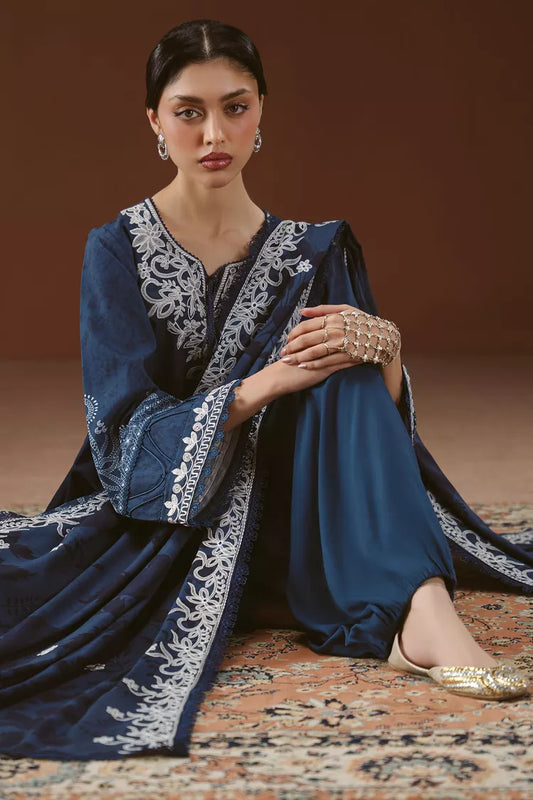 Picture of Cross Stitch - Misted Teal Linen Printed Suit - 3 Piece - Available at Raja Sahib