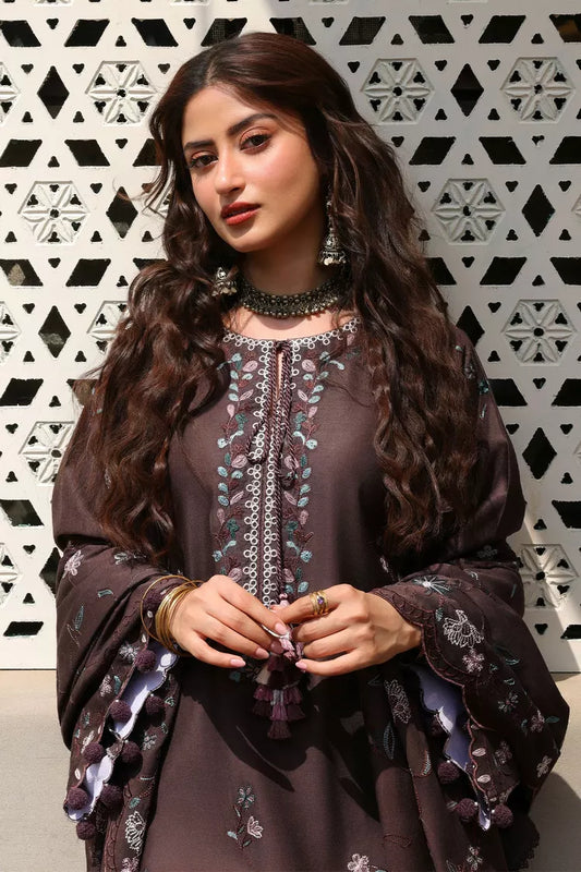 Picture of Cross Stitch - Deep Walnut Marina Embroidered Suit - 3 Piece - Available at Raja Sahib