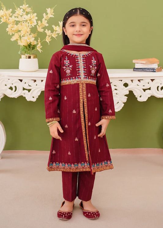 Modest - 3 Piece Embroidered Maroon Khaddar Suit