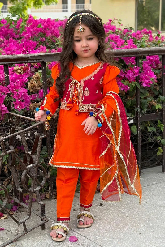 Picture of Modest - Toddler Orange Festive Dress - Available at Raja Sahib