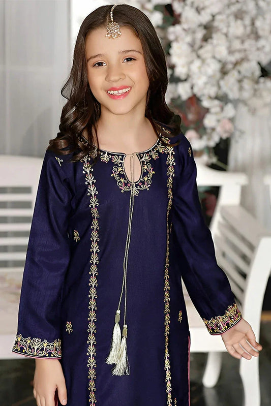 Picture of Modest - Kids Blue Raw Silk Gharara Outfit - Available at Raja Sahib