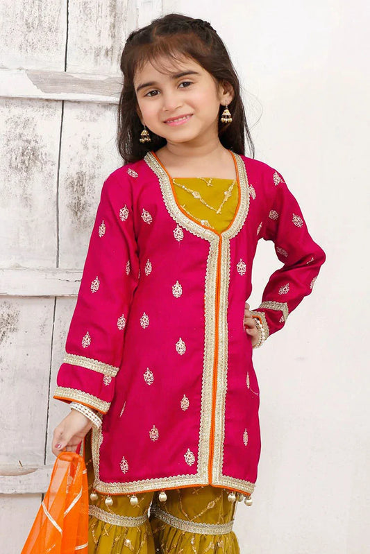 Picture of Modest - 3 Piece Rawsilk Embroidered Gharara - Available at Raja Sahib