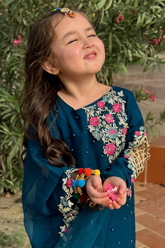 Picture of Modest - 3 Piece Chiffon Blue Suit - Available at Raja Sahib