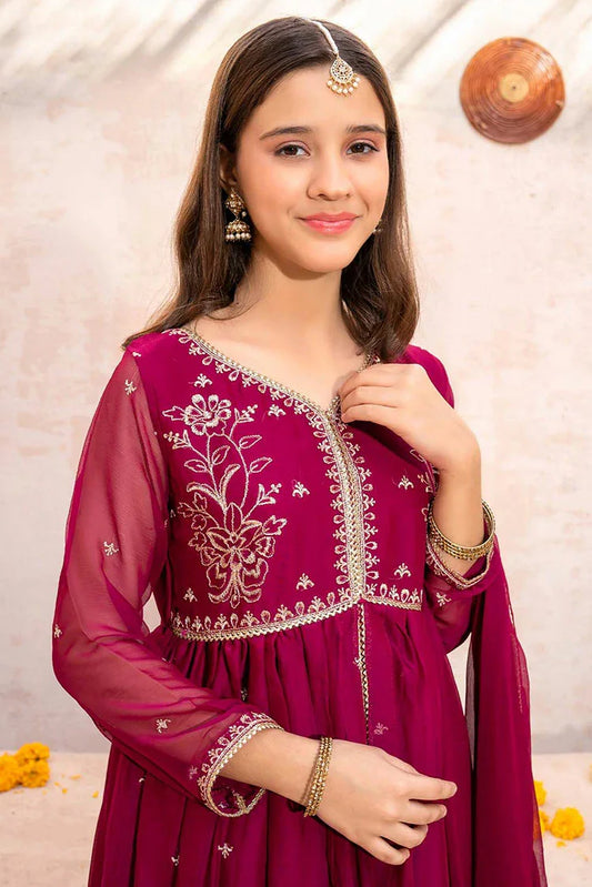 Picture of Modest - Meethi Eid - Maroon Crinkle Embroidered 3 Piece - Available at Raja Sahib