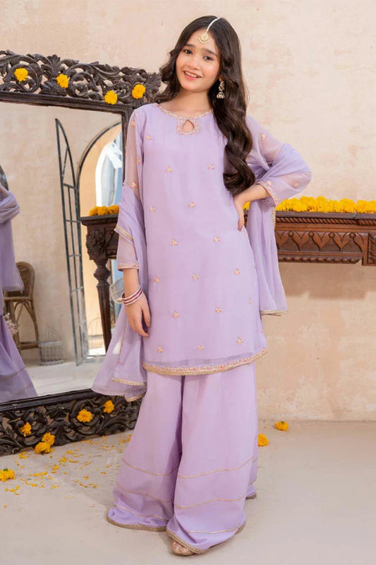 Picture of Modest - Meethi Eid - Lavender Crinkle Embroidered 3 Piece Suit - Available at Raja Sahib