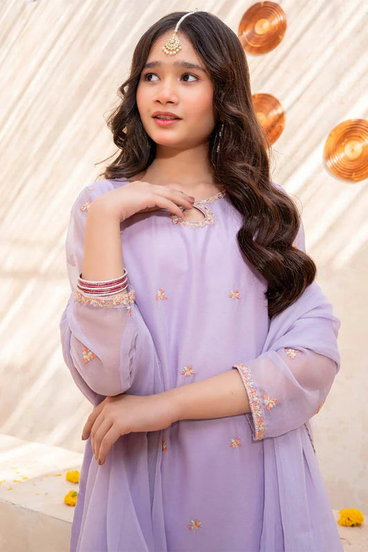Picture of Modest - Meethi Eid - Lavender Crinkle Embroidered 3 Piece Suit - Available at Raja Sahib