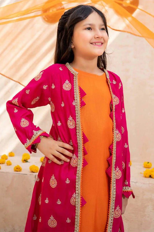 Picture of Modest - Meethi Eid - 3 Piece Orange Rawsilk Embroidered Gharara - Available at Raja Sahib
