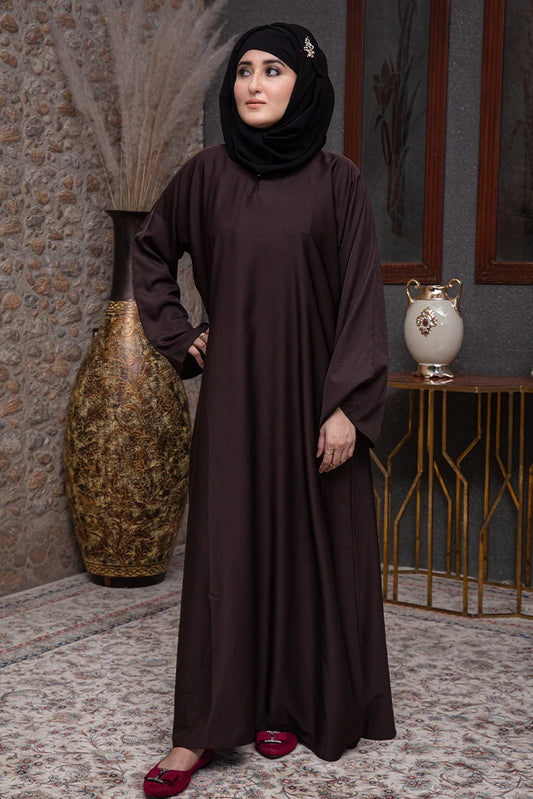 Picture of Malbus - Abaya - Chocolate Brown Plain Straight Closed - Available at Raja Sahib