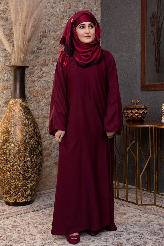 Picture of Malbus - Abaya - Maroon Plain Straight Closed - Available at Raja Sahib