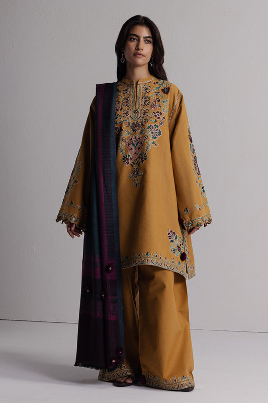 Zara Shahjahan - Coco Winter Unstitched - OCHRE-2A - Unstitched