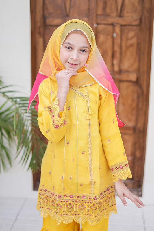 Suntex Fabrics - Girlz Eid Edit - Frock - Yellow - 3 Piece