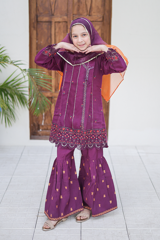Suntex Fabrics - Girlz Eid Edit - Frock - Purple - 3 Piece