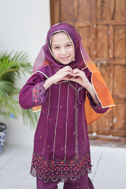 Suntex Fabrics - Girlz Eid Edit - Frock - Purple - 3 Piece