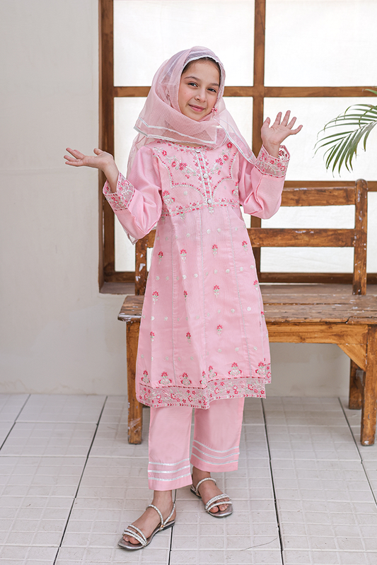 Suntex Fabrics - Girlz Eid Edit - Frock - Pink - 3 Piece
