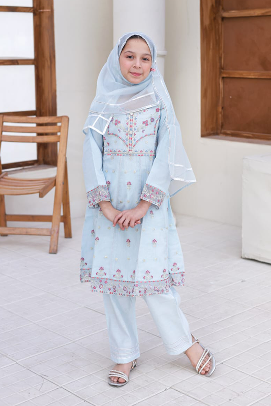 Suntex Fabrics - Girlz Eid Edit - Frock - Light Grey - 3 Piece