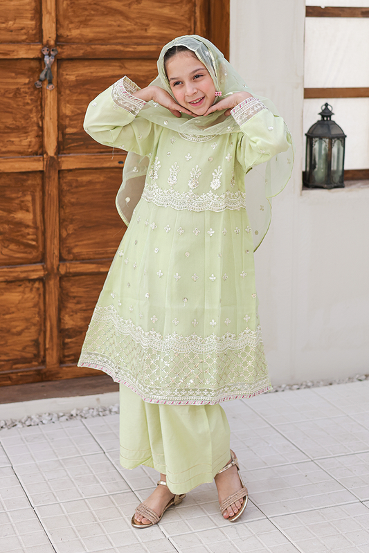 Suntex Fabrics - Girlz Eid Edit - Pishwas Pista Green - 3 Piece