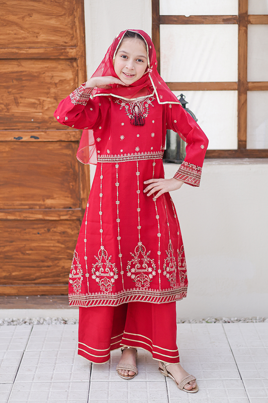 Suntex Fabrics - Girlz Eid Edit - Pishwas Raspberry - 3 Piece