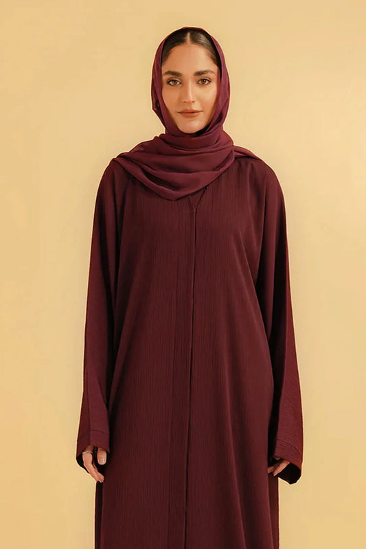 Picture of Divinely Crafted - Textured Abaya Set - Maroon - Available at Raja Sahib
