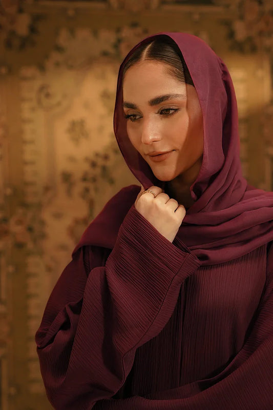 Picture of Divinely Crafted - Textured Abaya - Maroon - Available at Raja Sahib