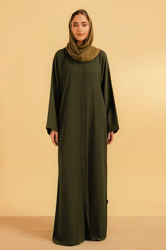 Picture of Divinely Crafted - Textured Abaya - Olive - Available at Raja Sahib