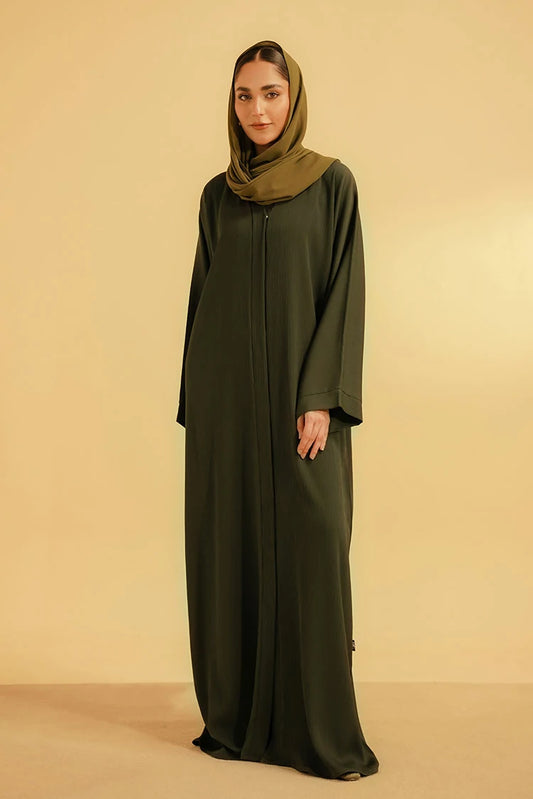 Picture of Divinely Crafted - Textured Abaya Set - Olive - Available at Raja Sahib