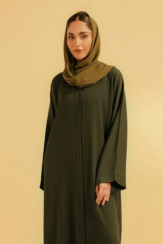 Picture of Divinely Crafted - Textured Abaya Set - Olive - Available at Raja Sahib