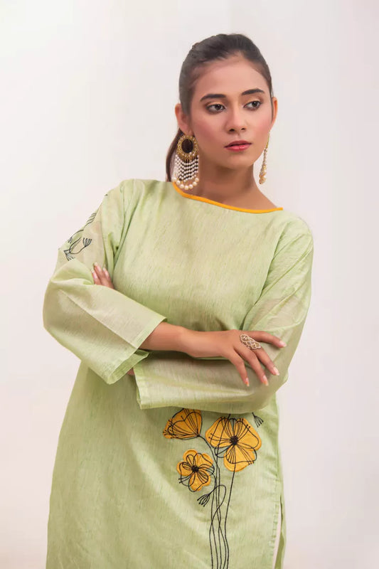 Silcot - Alizeh Soft Green Paper Cotton Shirt