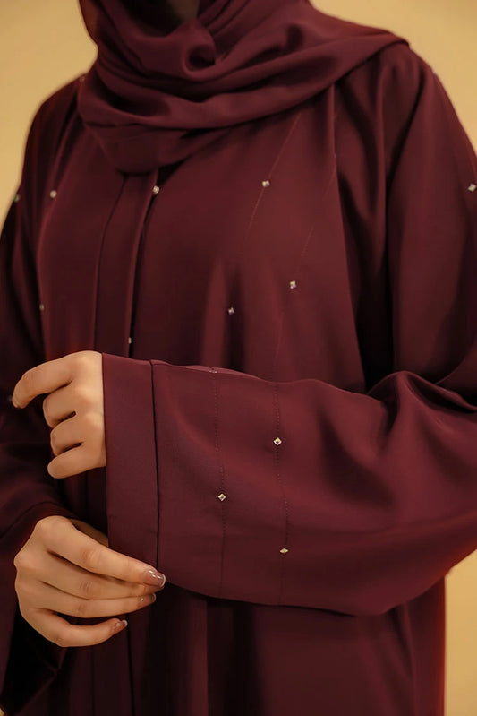 Picture of Divinely Crafted - Embellished Abaya Set - Maroon - Available at Raja Sahib