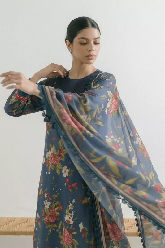 Picture of Peelu - 3 Piece - Stitched Lawn Suit Indigo Stripes - Available at Raja Sahib