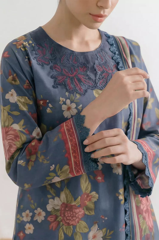 Picture of Peelu - 3 Piece - Stitched Lawn Suit Indigo Stripes - Available at Raja Sahib